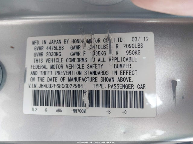 Продаж на аукціоні авто 2012 Acura Tsx 2.4, vin: JH4CU2F68CC022984, номер лоту: 44997184