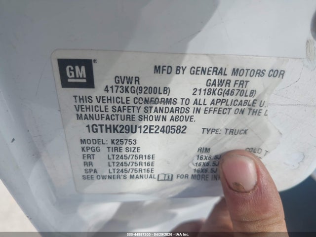 Aukcja sprzedaży 2002 Gmc Sierra 2500hd Sle, vin: 1GTHK29U12E240582, numer aukcji: 44997200