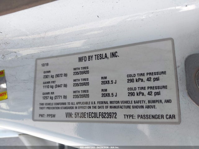 Tesla Model 3 Performance Dual Motor All-wheel Drive 2020 5YJ3E1EC0LF623972 Image 9
