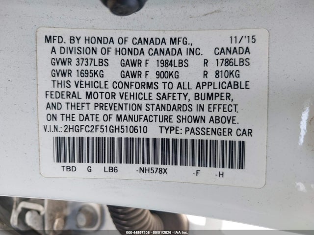 2HGFC2F51GH510610 Honda Civic Lx