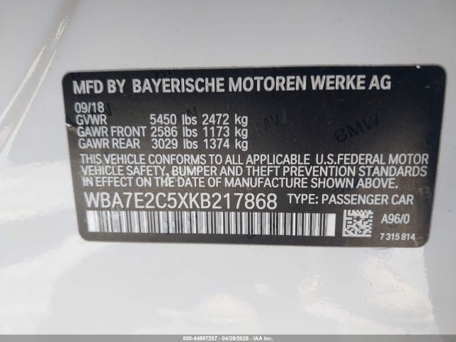 Продаж на аукціоні авто 2019 Bmw 740i, vin: WBA7E2C5XKB217868, номер лоту: 44997207