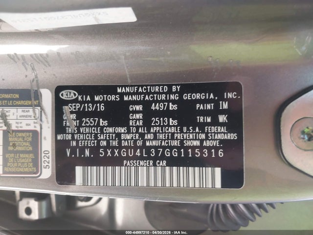 5XXGU4L37GG115316 KIA OPTIMA EX