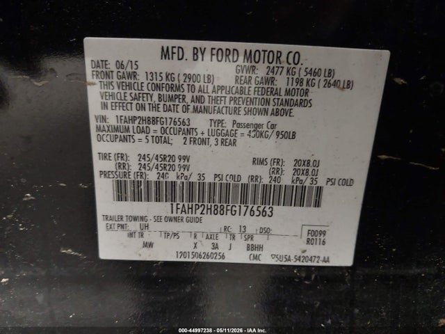 44997238 :رقم المزاد ، 1FAHP2H88FG176563 vin ، 2015 Ford Taurus Sel مزاد بيع