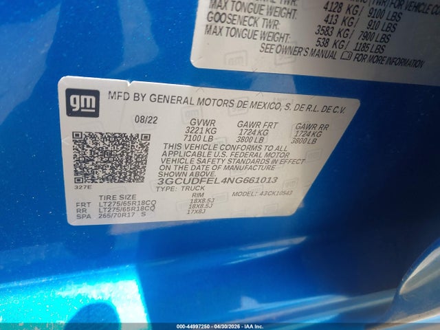 3GCUDFEL4NG661013 Chevrolet Silverado 1500 4wd Short Bed Lt Trail Boss