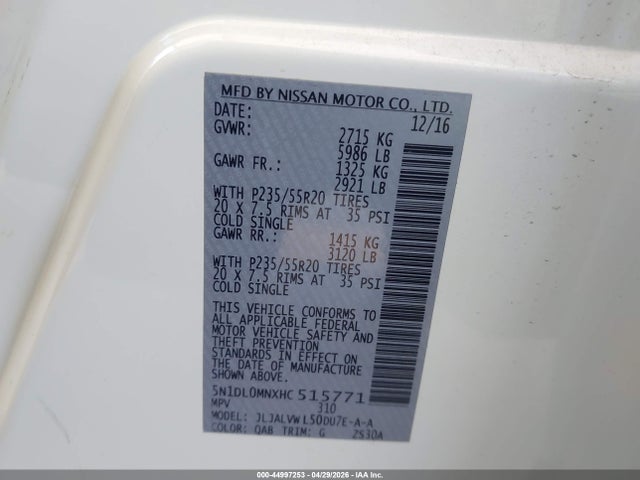 5N1DL0MNXHC515771 Infiniti QX60