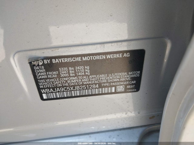 Aukcja sprzedaży 2018 Bmw 530e Iperformance, vin: WBAJA9C5XJB251284, numer aukcji: 44997269