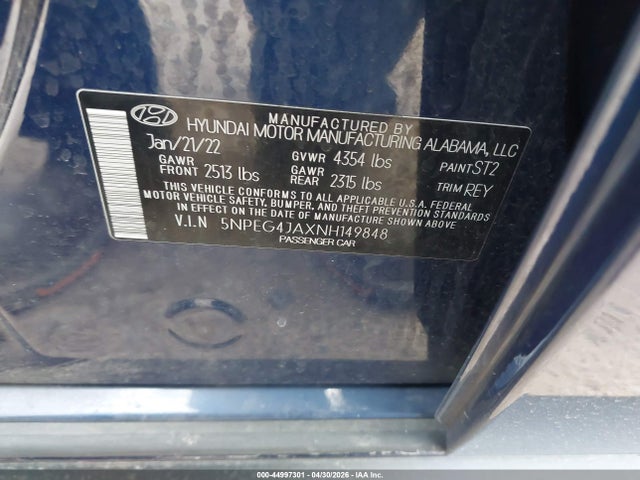 Aukcja sprzedaży 2022 Hyundai Sonata Se, vin: 5NPEG4JAXNH149848, numer aukcji: 44997301