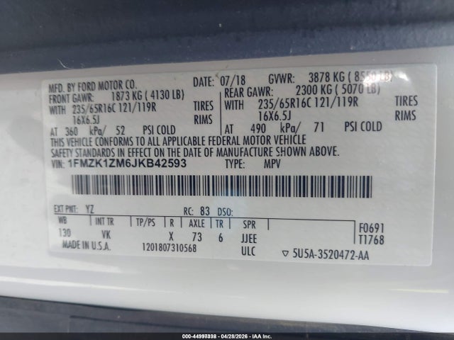 1FMZK1ZM6JKB42593 Ford Transit-150 Xl