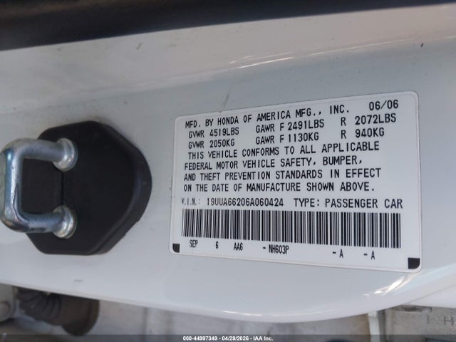 Продаж на аукціоні авто 2006 Acura Tl, vin: 19UUA66206A060424, номер лоту: 44997349