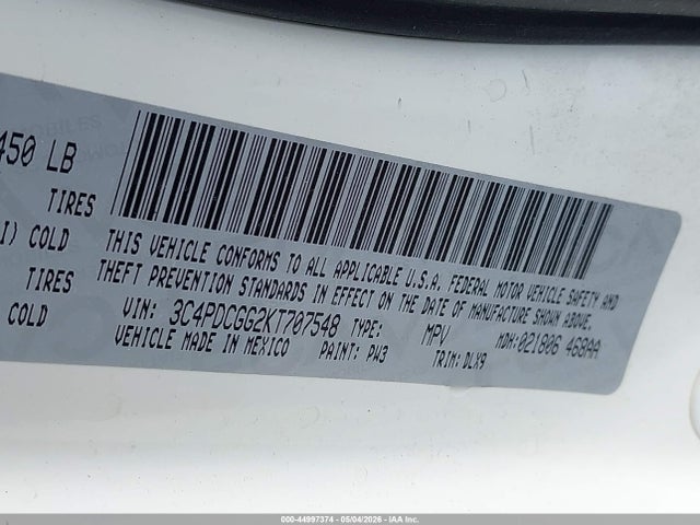 Продажа на аукционе авто 2019 Dodge Journey Crossroad, vin: 3C4PDCGG2KT707548, номер лота: 44997374