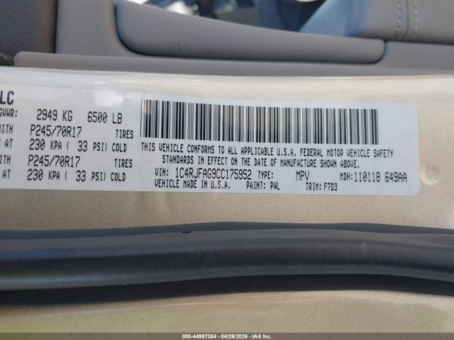Aukcja sprzedaży 2012 Jeep Grand Cherokee Laredo, vin: 1C4RJFAG9CC175952, numer aukcji: 44997384