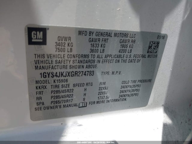 Aukcja sprzedaży 2016 Cadillac Escalade Esv Premium Collection, vin: 1GYS4JKJXGR274783, numer aukcji: 44997395