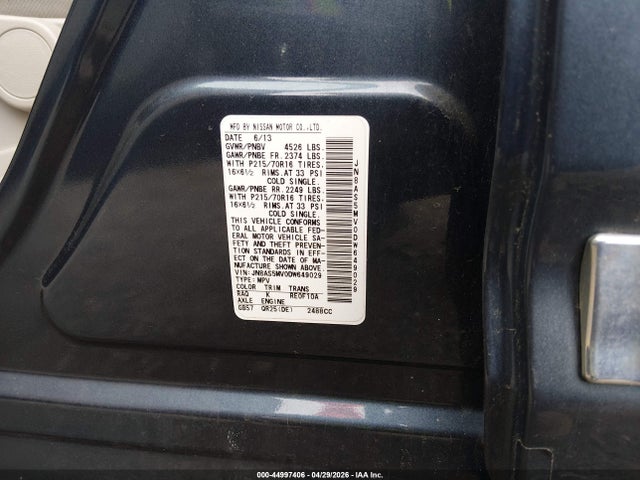 44997406 :رقم المزاد ، JN8AS5MV0DW649029 vin ، 2013 Nissan Rogue S مزاد بيع
