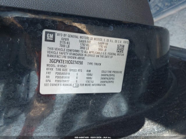 2012 Chevrolet Silverado 1500 Ltz მანქანა იყიდება აუქციონზე, vin: 3GCPKTE78CG274790, აუქციონის ნომერი: 44997409