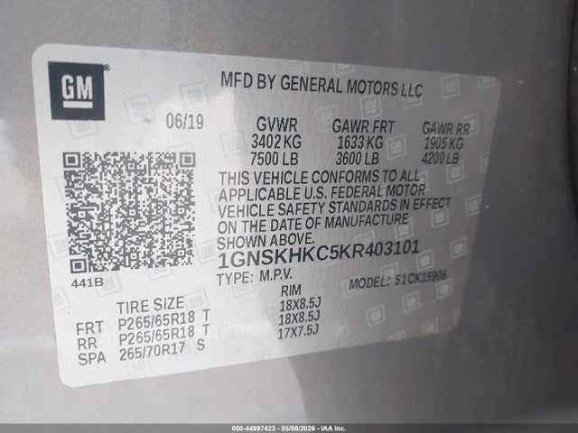 Chevrolet Suburban Lt 2019 1GNSKHKC5KR403101 Image 9