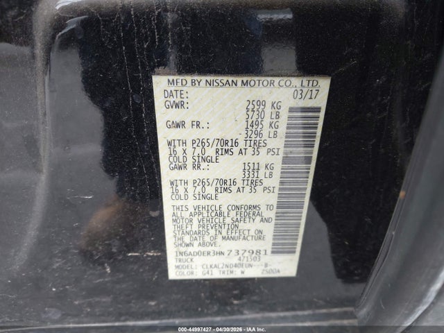 Продаж на аукціоні авто 2017 Nissan Frontier Sv, vin: 1N6AD0ER3HN737981, номер лоту: 44997427