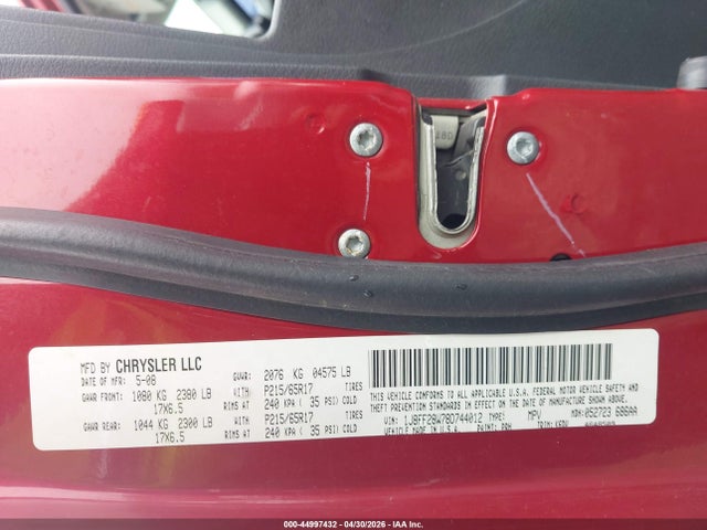 44997432 :رقم المزاد ، 1J8FF28W78D744012 vin ، 2008 Jeep Patriot Sport مزاد بيع