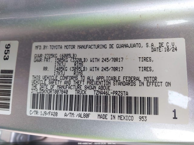 Продаж на аукціоні авто 2024 Toyota Tacoma Sr, vin: 3TYLD5KN3RT007840, номер лоту: 44997447