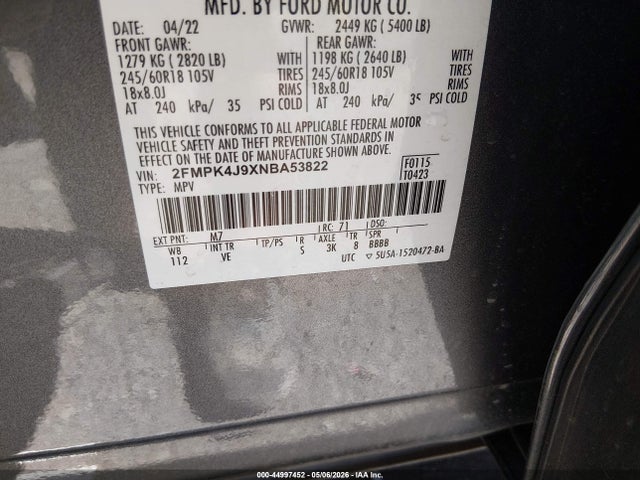 2FMPK4J9XNBA53822 Ford EDGE SEL
