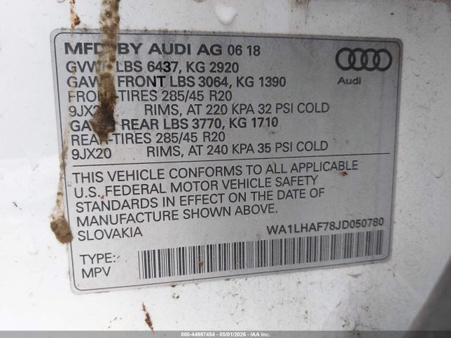 Продаж на аукціоні авто 2018 Audi Q7 2.0t Premium, vin: WA1LHAF78JD050780, номер лоту: 44997454