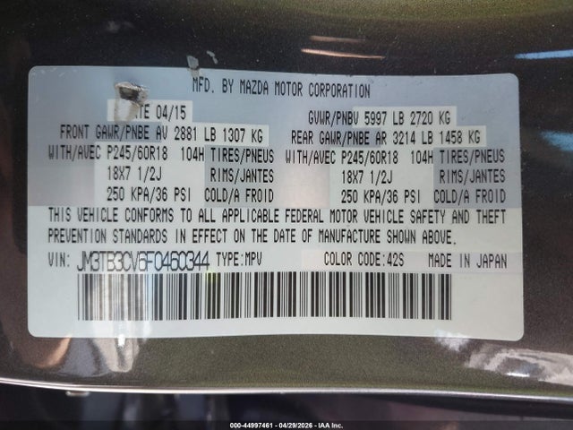JM3TB3CV6F0460344 Mazda Cx-9 Touring
