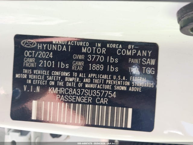 Aukcja sprzedaży 2025 Hyundai Venue Sel, vin: KMHRC8A37SU357754, numer aukcji: 44997479