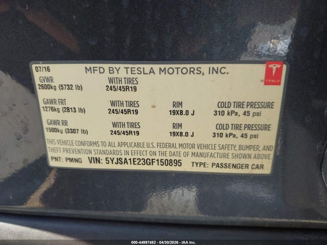 Tesla Model S 60d/70d/75d/85d/90d 2016 5YJSA1E23GF150895 Image 9
