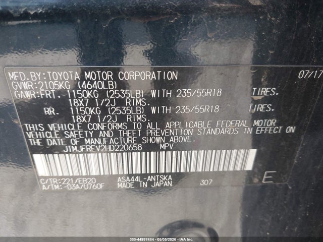 Продажа на аукционе авто 2017 Toyota Rav4 Se, vin: JTMJFREV2HD220658, номер лота: 44997484