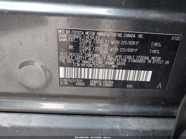 Aukcja sprzedaży 2022 Toyota Rav4 Le, vin: 2T3K1RFV0NC175401, numer aukcji: 44997506