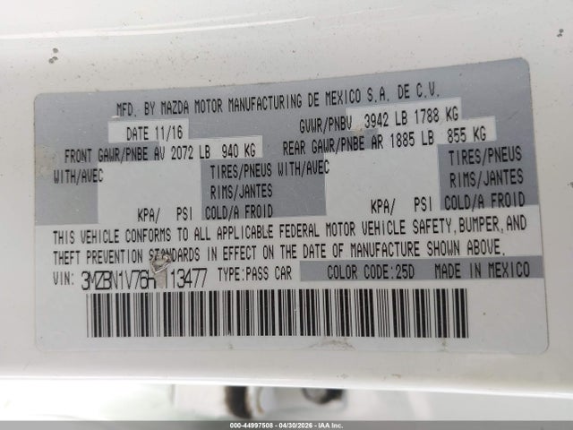 3MZBN1V76HM113477 Mazda Mazda3 Touring