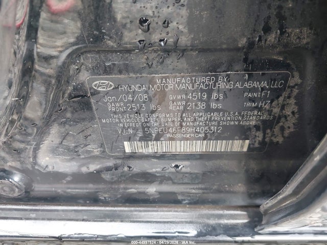 Продажа на аукционе авто 2009 Hyundai Sonata Limited V6, vin: 5NPEU46F89H405312, номер лота: 44997524