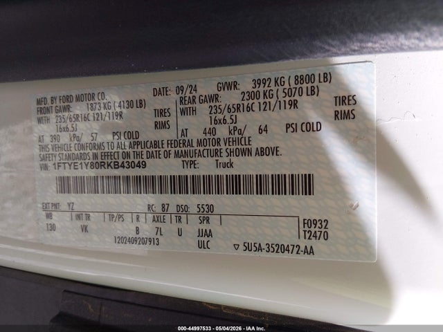 Продаж на аукціоні авто 2024 Ford Transit-150, vin: 1FTYE1Y80RKB43049, номер лоту: 44997533