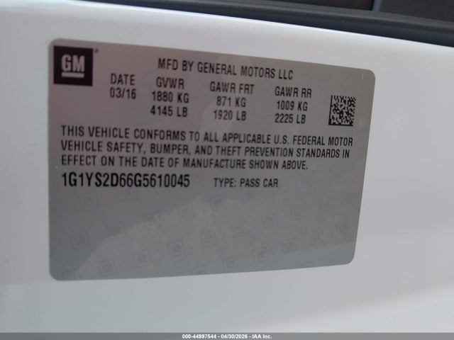 44997544 :رقم المزاد ، 1G1YS2D66G5610045 vin ، 2016 Chevrolet Corvette Z06 مزاد بيع