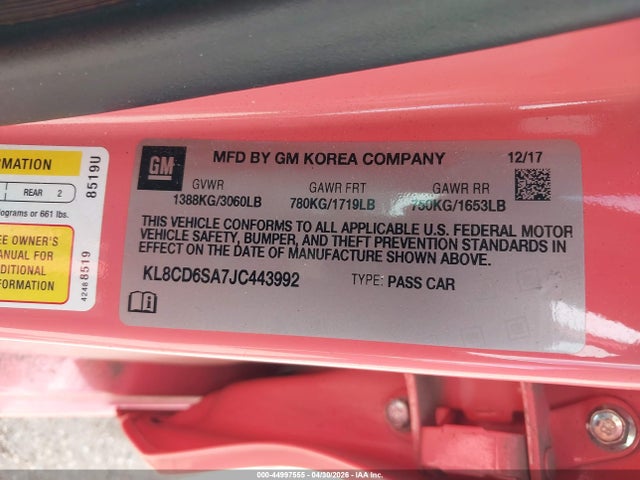 KL8CD6SA7JC443992 Chevrolet Spark 1lt Cvt