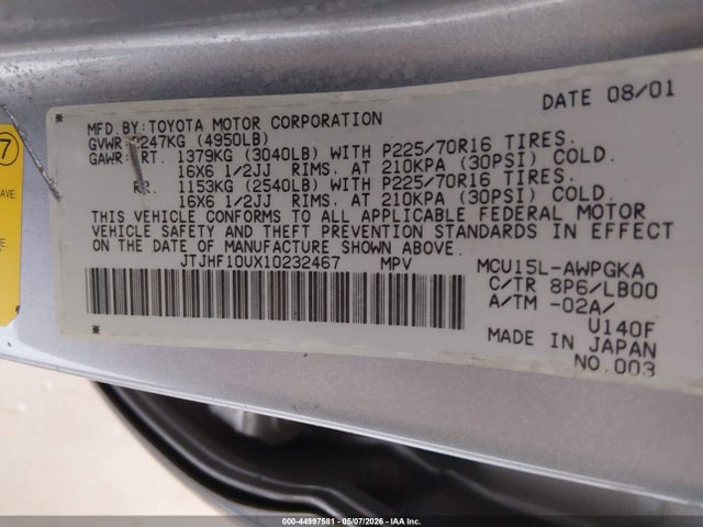 Продаж на аукціоні авто 2001 Lexus Rx 300, vin: JTJHF10UX10232467, номер лоту: 44997581