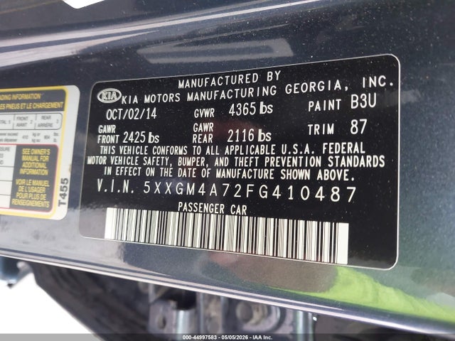5XXGM4A72FG410487 KIA Optima Lx