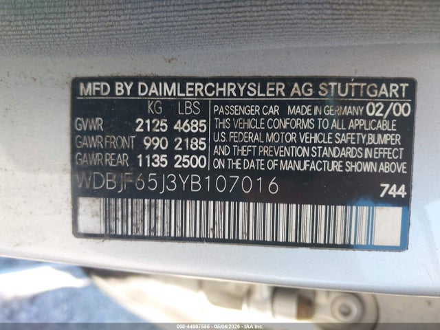 Продажа на аукционе авто 2000 Mercedes-benz E 320, vin: WDBJF65J3YB107016, номер лота: 44997595