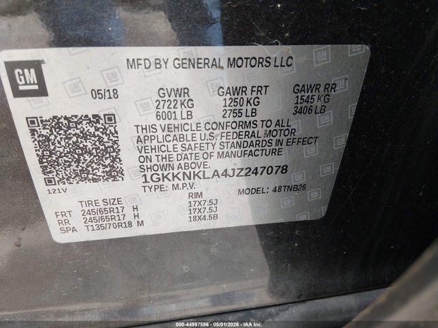 Auction sale of the 2018 Gmc Acadia Sle-1, vin: 1GKKNKLA4JZ247078, lot number: 44997596
