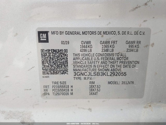 Chevrolet Trax Lt 2019 3GNCJLSB3KL292055 Image 9