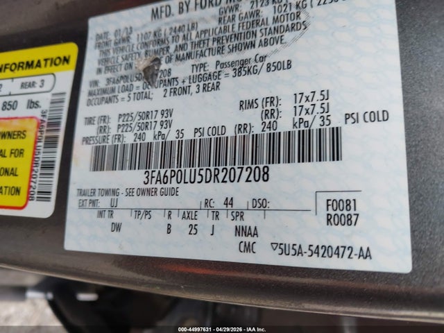 Продаж на аукціоні авто 2013 Ford Fusion Hybrid Se, vin: 3FA6P0LU5DR207208, номер лоту: 44997631