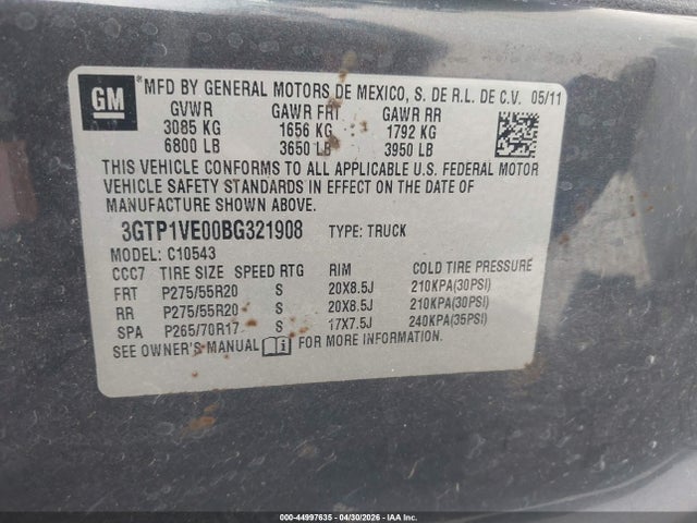Продаж на аукціоні авто 2011 Gmc Sierra 1500 Sle, vin: 3GTP1VE00BG321908, номер лоту: 44997635