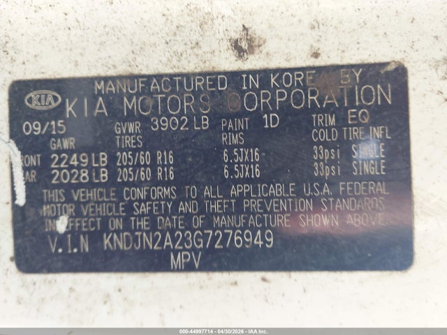 Aukcja sprzedaży 2016 Kia Soul, vin: KNDJN2A23G7276949, numer aukcji: 44997714