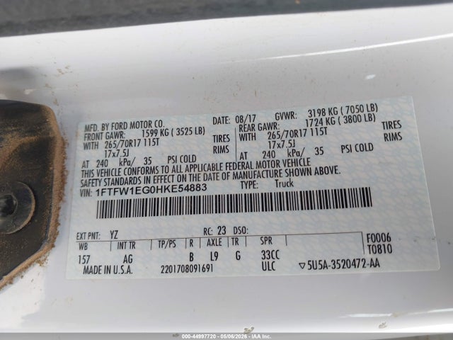 Aukcja sprzedaży 2017 Ford F-150 Xl, vin: 1FTFW1EG0HKE54883, numer aukcji: 44997720