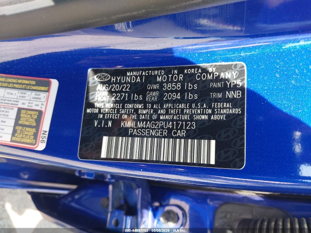 KMHLM4AG2PU417123 Hyundai ELANTRA SEL