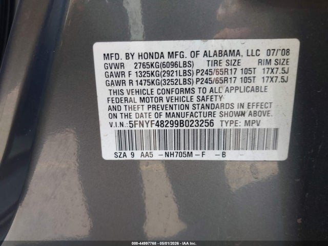44997768 :رقم المزاد ، 5FNYF48299B023256 vin ، 2009 Honda Pilot Lx مزاد بيع