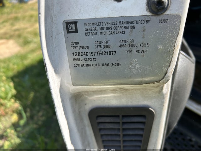 2007 Chevrolet Cc4500 მანქანა იყიდება აუქციონზე, vin: 1GBC4C1977F421077, აუქციონის ნომერი: 44997790
