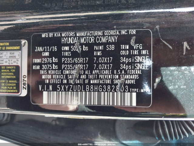 Aukcja sprzedaży 2017 Hyundai Santa Fe Sport 2.4l, vin: 5XYZUDLB8HG382803, numer aukcji: 44997793