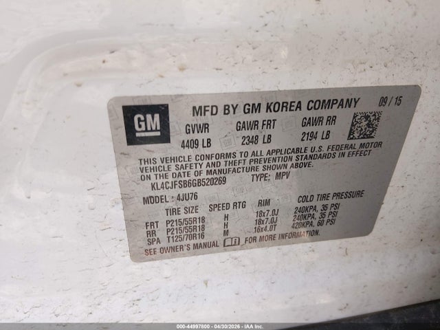 Продажа на аукционе авто 2016 Buick Encore Convenience, vin: KL4CJFSB6GB520269, номер лота: 44997800