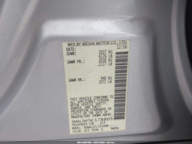 44997809 :رقم المزاد ، 1N4AL3AP7HC178805 vin ، 2017 Nissan Altima 2.5 Sv مزاد بيع