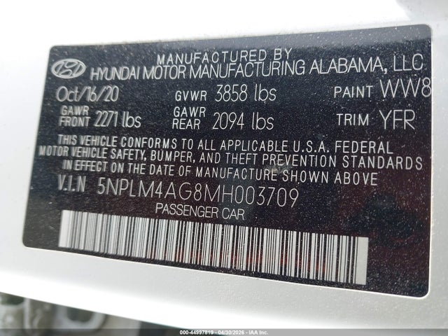 Продажа на аукционе авто 2021 Hyundai Elantra Sel, vin: 5NPLM4AG8MH003709, номер лота: 44997819